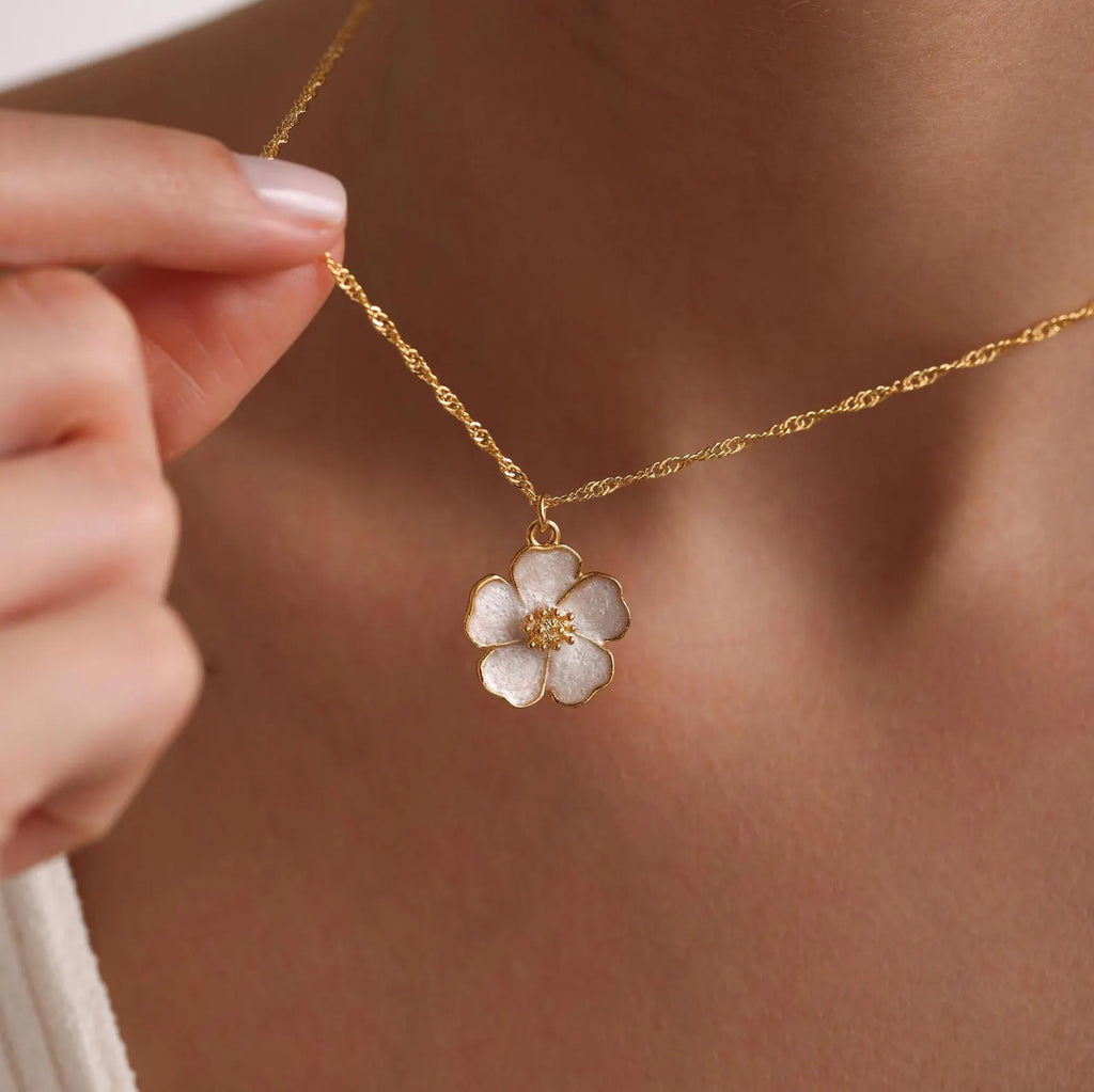 Gold Plated Enamel Sakura Flower Necklace