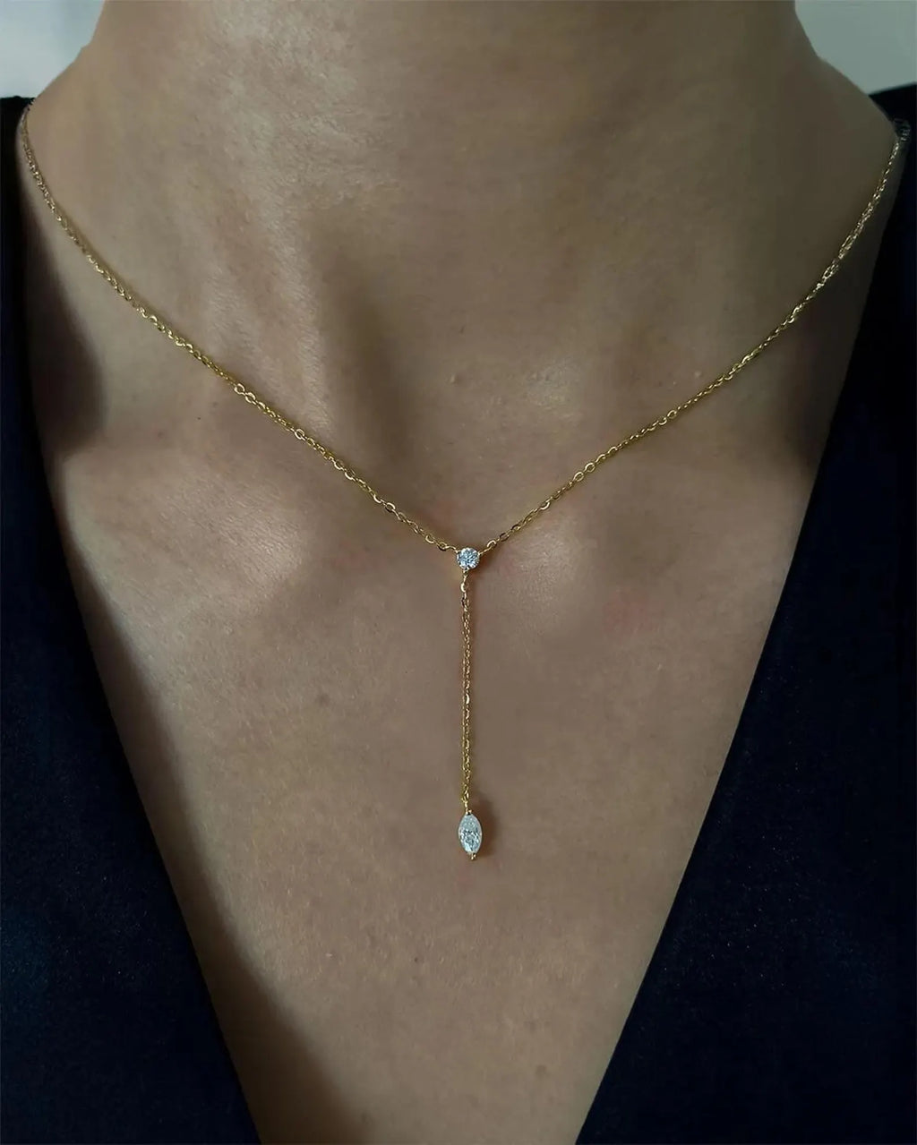 Gold Marquise Lab Diamond Y Necklace